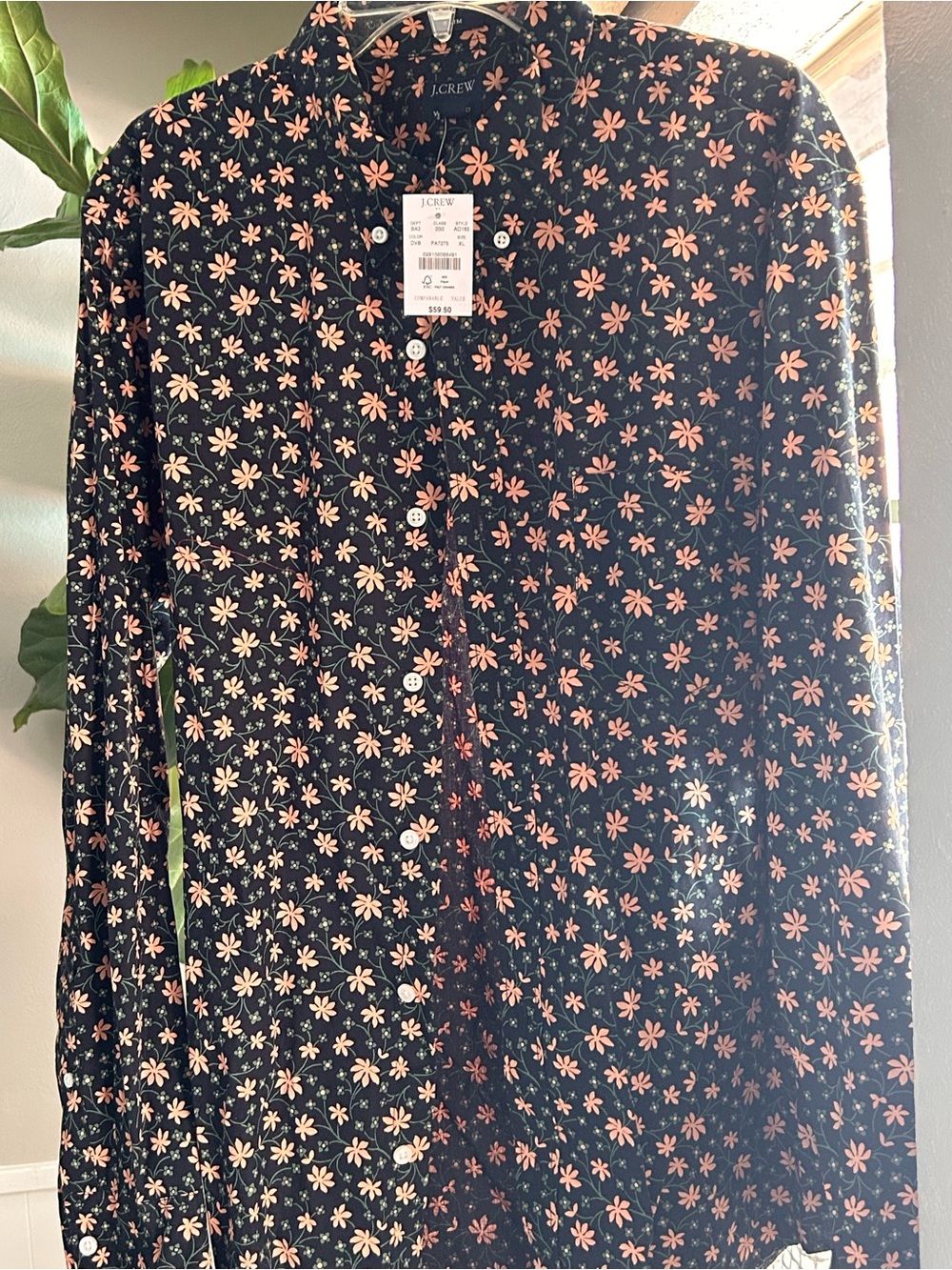 J. Crew Men’s Black Floral Button-Up Shirt - Pink/Apricot  Daisy Print